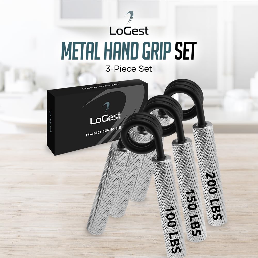 Logest Metal Hand Grip Set, 100LB-200LB 3 Pack No Slip Heavy-Duty