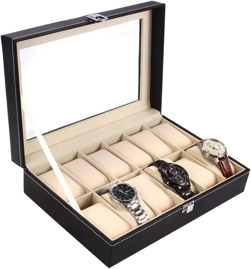 Zephorus 12 Slot Stylish Best Watch Box Case Pu Leather Real Glass Lid Watch Display Luxury Case Watch Collection Organizer Lockable Storage Holder For Men & Women, Gift for Loved [Multicolor] (B0CXJB39PL) Amazon Price History, Amazon Price Tracker