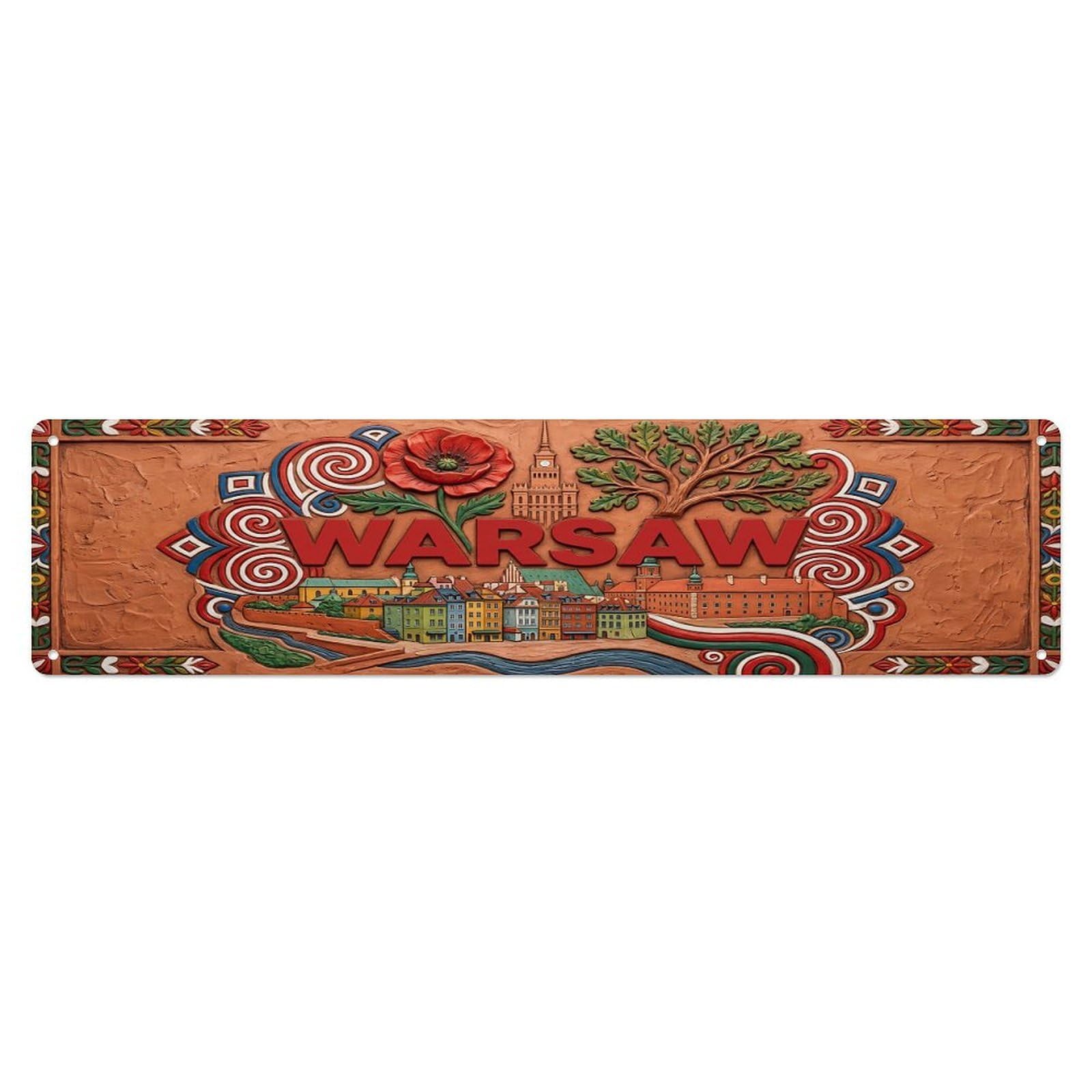 Cwbufd Vintage Style Vintage Warsaw Poland Flag Pattern Vintage Metal Tin Sign Plaque Wall Decor For Cafe, Club Bar, Office, Garden Metal Poster 4X16inch