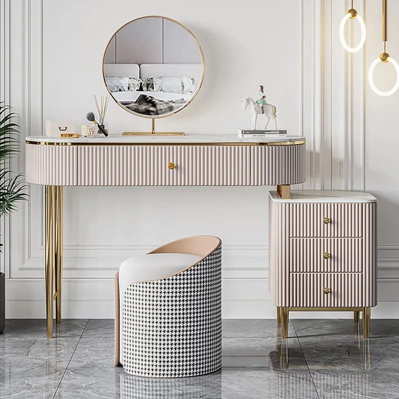 NG Decor Champagne Marble Top Makeup Vanity Set (Mirror & Stool not Included)-image-4
