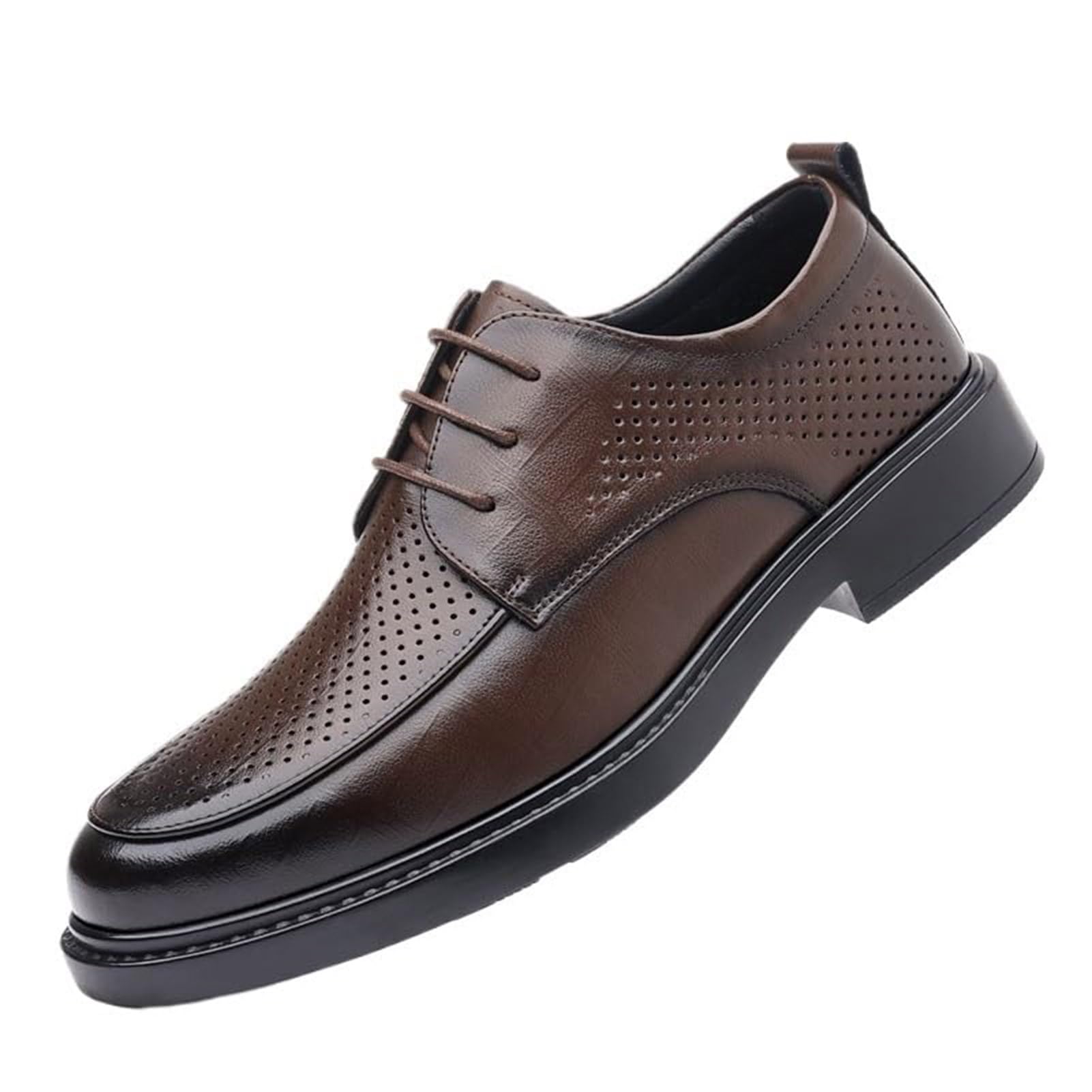 Mens Low Heel Derby Dress Shoes for Men Breathable Hollow Pointed Toe Lace-up Leather Dress Comfortable Fashion Footwear