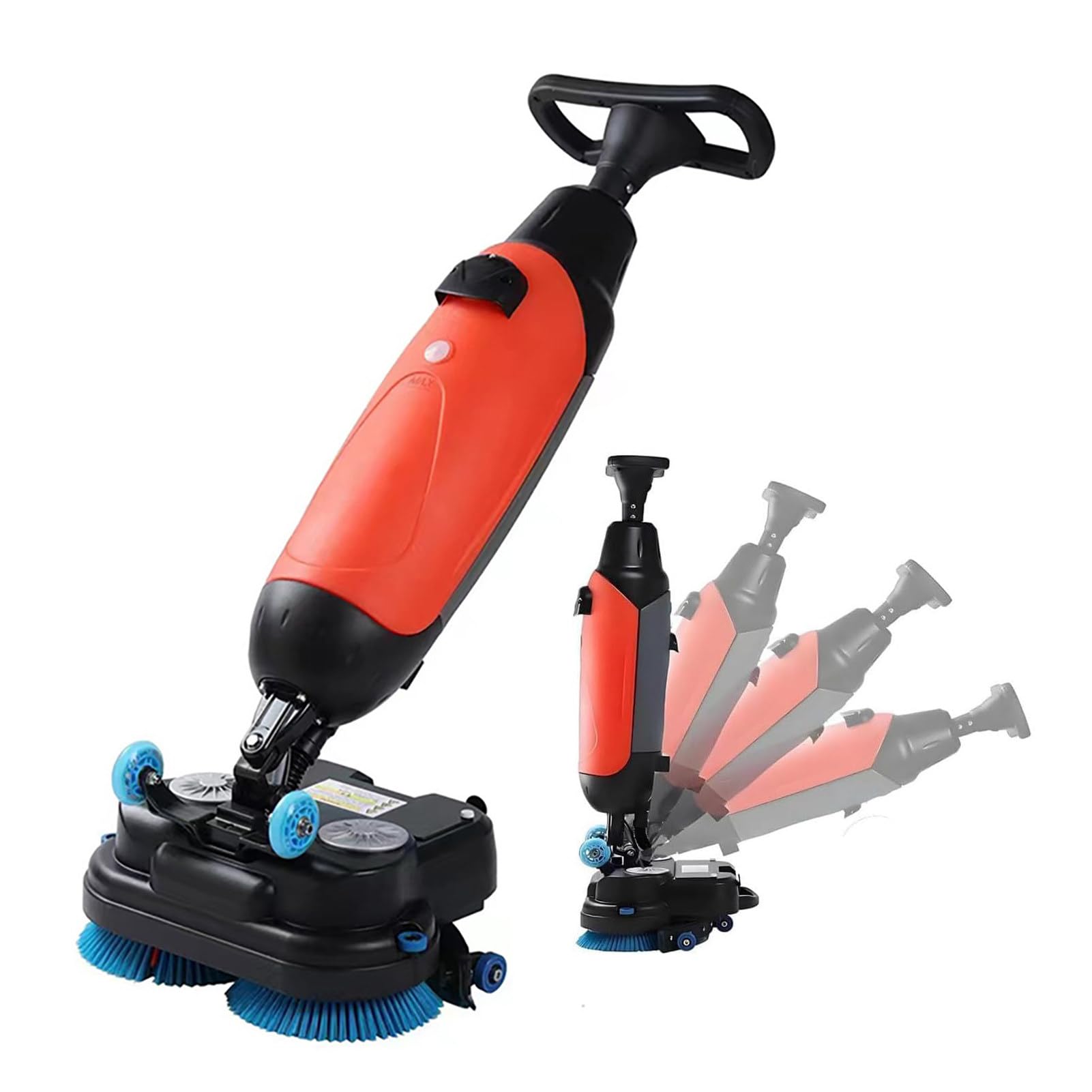 Máquina de limpieza de pisos, diseño de caminar detrás con cepillos dobles giratorios, limpieza de 17 pulgadas de ancho para el hogar, oficina, baños y pequeños espacios comerciales, larga duración de