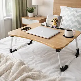 Mesa Portátil Dobrável para Notebook com Porta-Copo e Suporte para Tablet – Home Office, Cama e Sofá