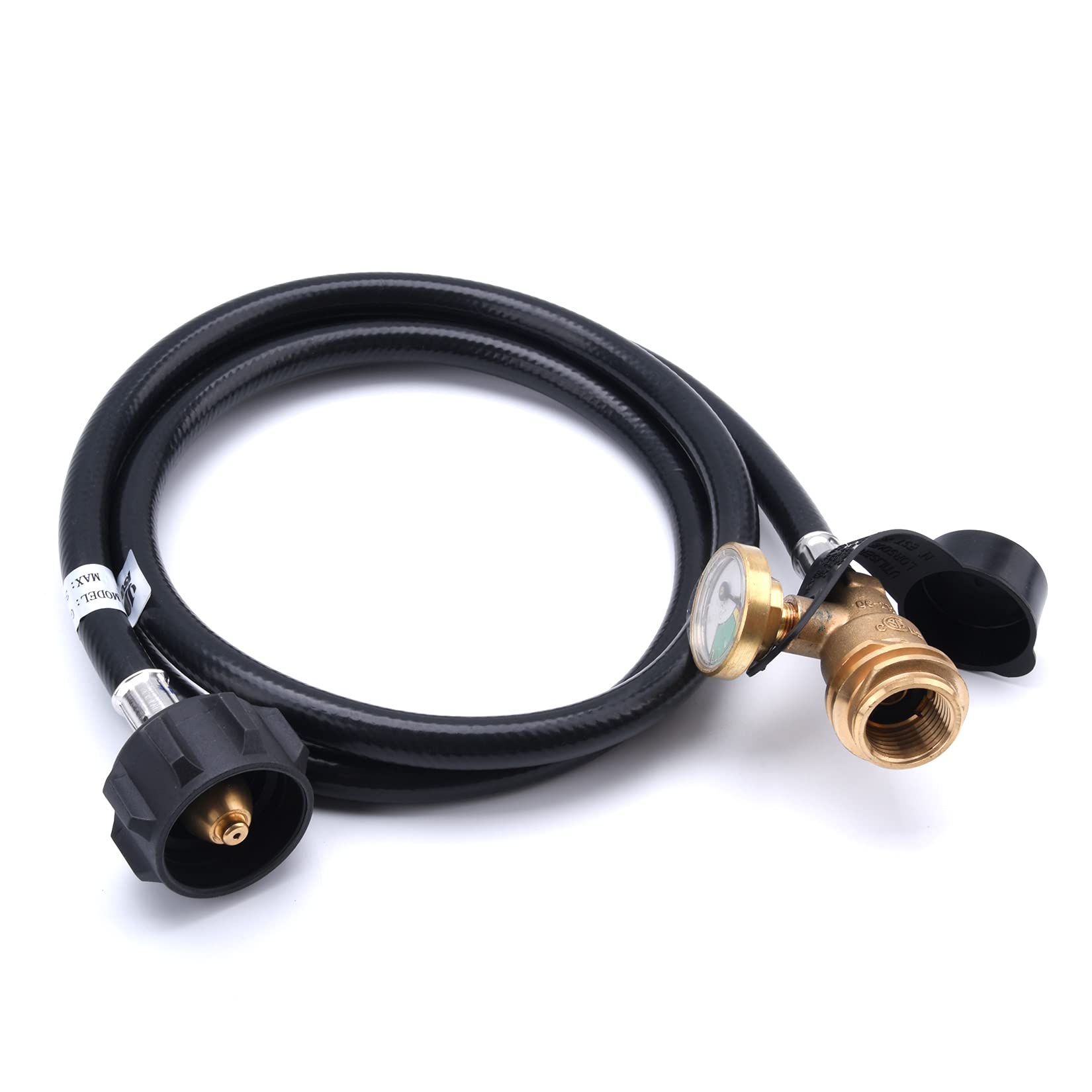 GasSaf Manguera de extensión de tanque de propano de 5 pies con calibre, detector de fugas apto para parrilla de gas, calentadores y todos los aparatos de propano, accesorios Acme a macho QCC/POL