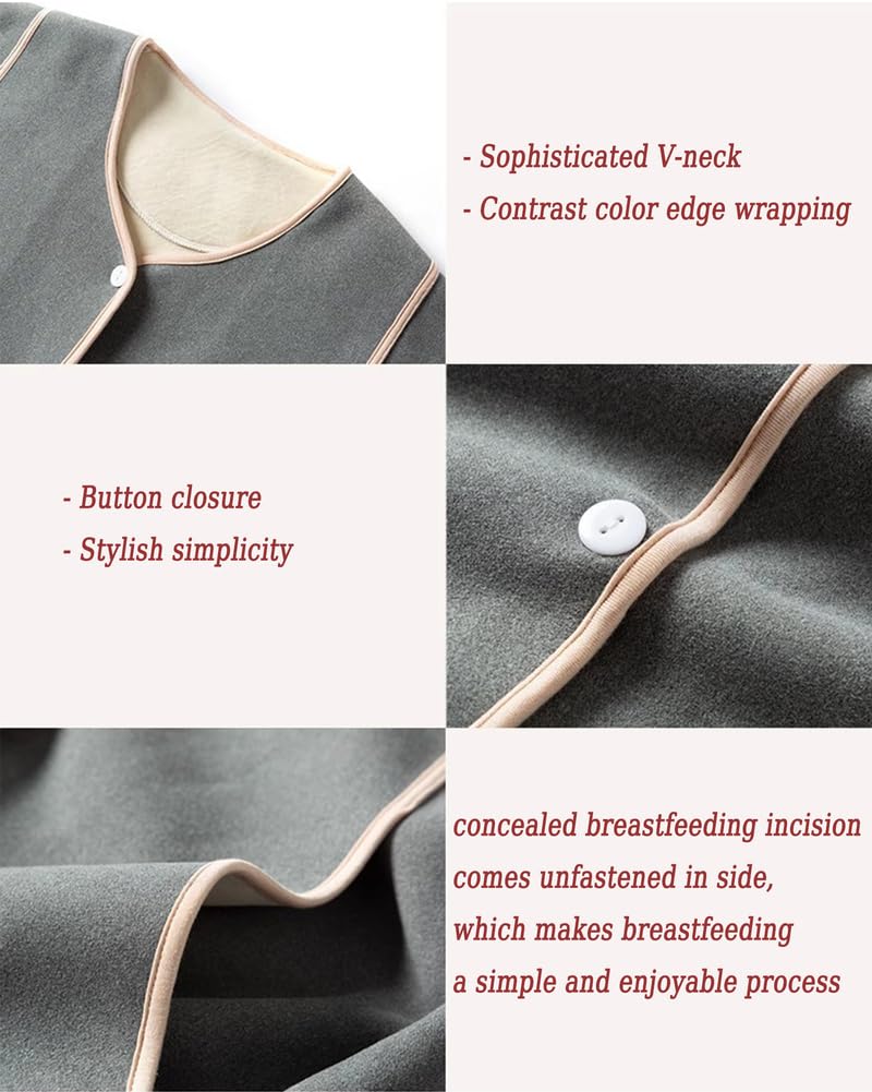 Pigiama Premaman Allattamento Set Button-Up, Caldo Pile Foderato Manica Lunga a Righe Pigiameria Allattamento Loungewear Nightie Pjs per Le Donne Incinte Home Hospital,Blu,L