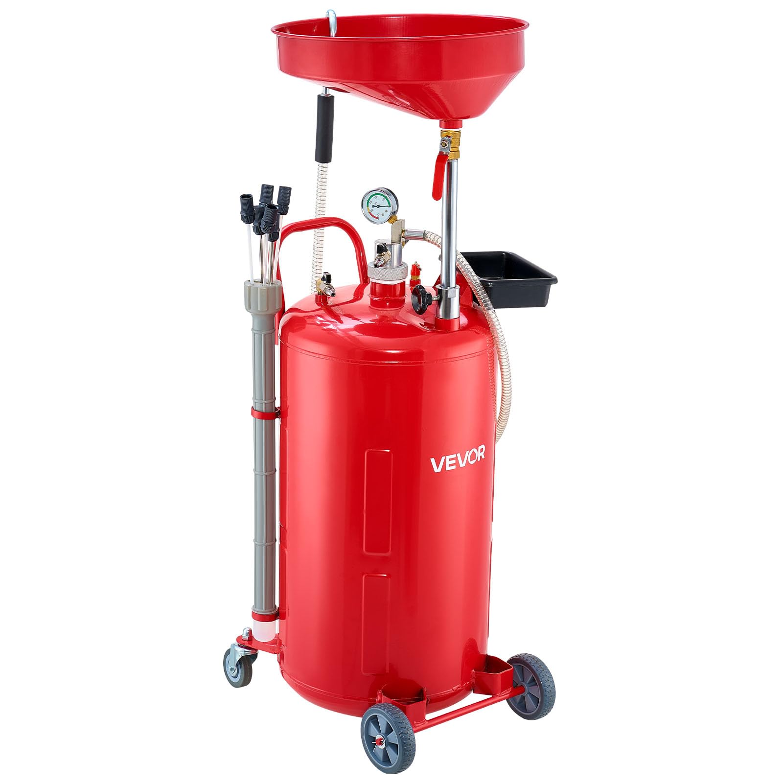 VEVOR Tanque de Drenaje de Aceite Usado, Drenaje de Aceite Portátil Neumático de 79,5 L con Embudo Ajustable y Ruedas, Drenaje de Combustible Líquido para Taller de Reparación de Automóviles, Rojo