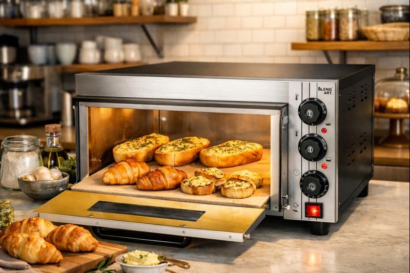 Image of Blend Art Commercial Electric Pizza Oven 2000W | 16x16 Inch Stone | 50-350C Temperature Control |Single Deck Countertop Restaurant, Cafe,Bakery,Cloud kitchen (Metal Body (Black))