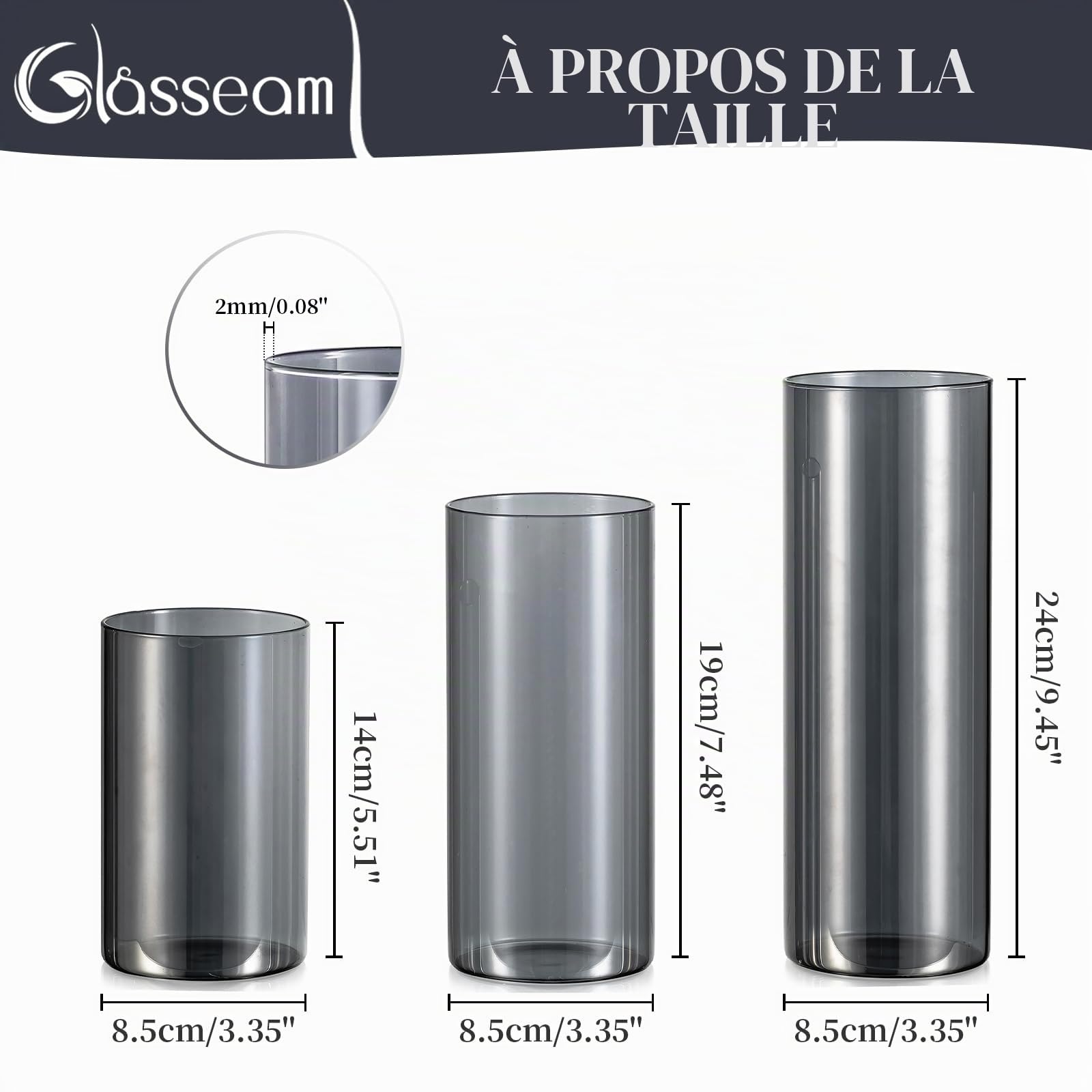 Glasseam Porte-Bougies en Verre: Lot De 6 Bougeoirs Gris Noirs pour Bougies Piliers Bougeoirs Cylindriques Vases pour DéCoration Bougeoirs Flottants pour Tables De Salon DéCoration IntéRieure