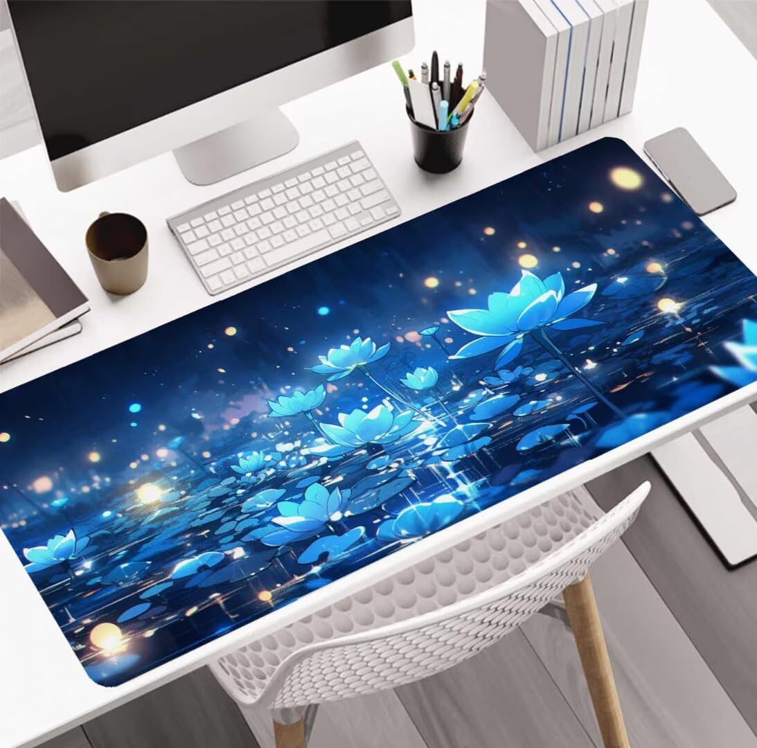 Lotus Podkładka pod mysz, 100 x 50 x 0,4 cm, duża gamingowa podkładka pod mysz, rozszerzona podkładka ochronna na biurko, matowa, antypoślizgowa podstawa, duża podkładka pod mysz, podkładka pod mysz,