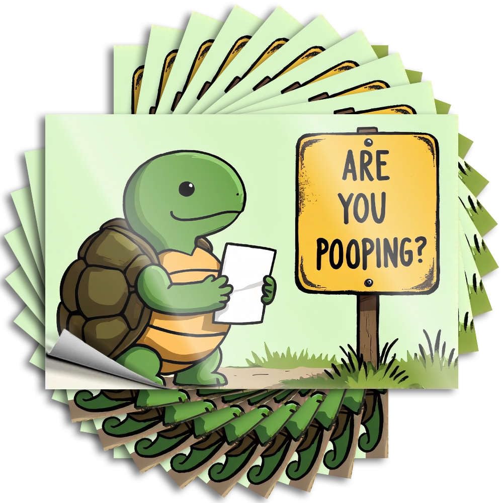 A Turtle Holding A Sign that Says are You Pooping? Tattoos Funky Self Adhesive | Fluffy Water Vinyl Sticker Pack for Dry(6X9CM)