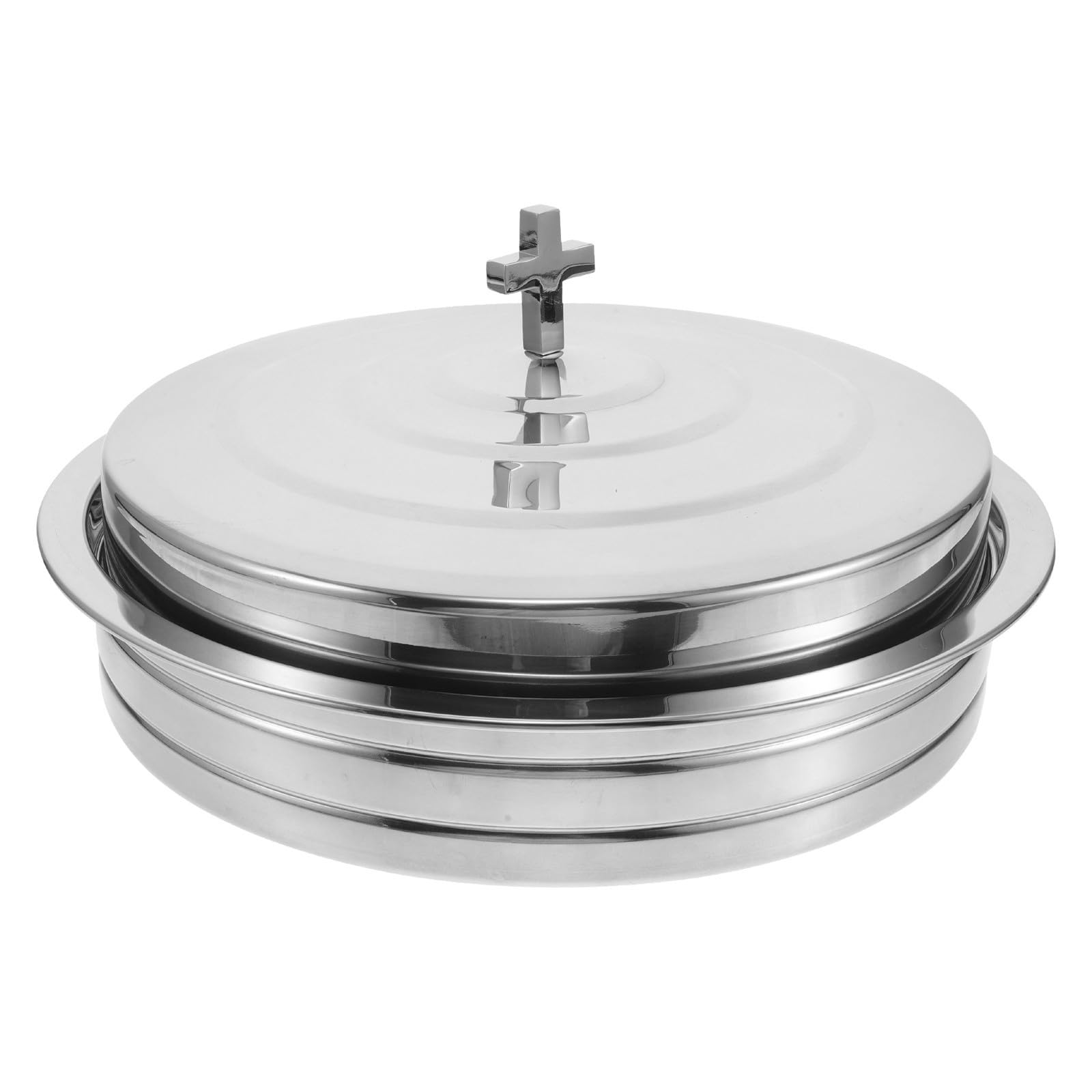 Zerodeko Bandeja de Acero Inoxidable Adecuado para Reuniones Familiares Diseño Apilable y Capacidad Grande, Plato Redondo para Suministros Iglesia para Pan de Comunión