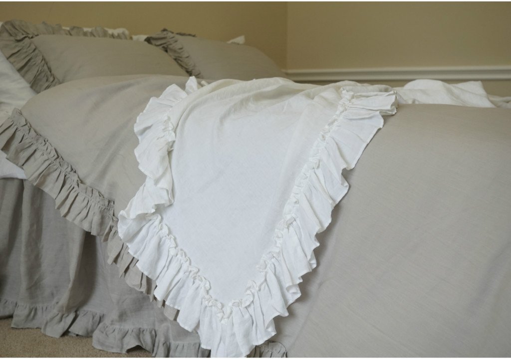 STONE GREY Duvet Cover in Vintage Ruffle Style, Light Grey Bedding,Shabby Chic