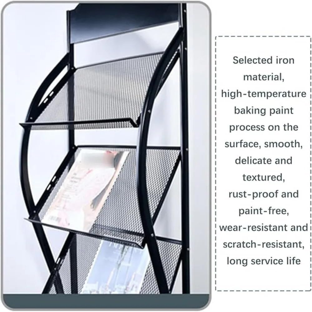 Floor-Standing Magazine Rack 4-Tier Magazine Rack Newspaper Holder Floor-Standing Brochure Display Stand Bookshelf Literature for Exhibitions Information Rack(Black)