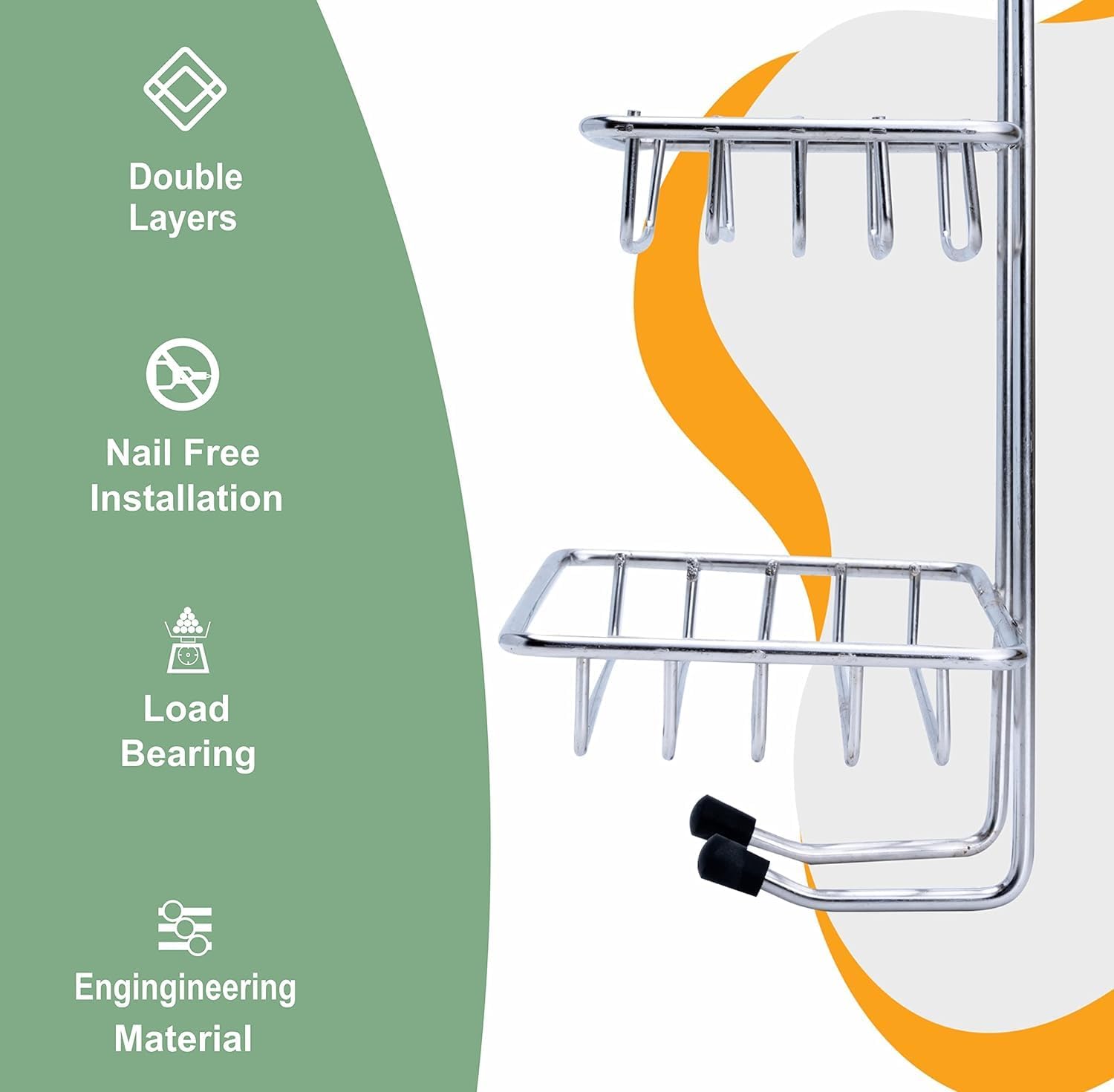 OnisHomes Self-Adhesive Stainless Steel Double Layer soap Dish Holder Kitchen Bathroom Soaps Storage Rack with 2 Hook 2