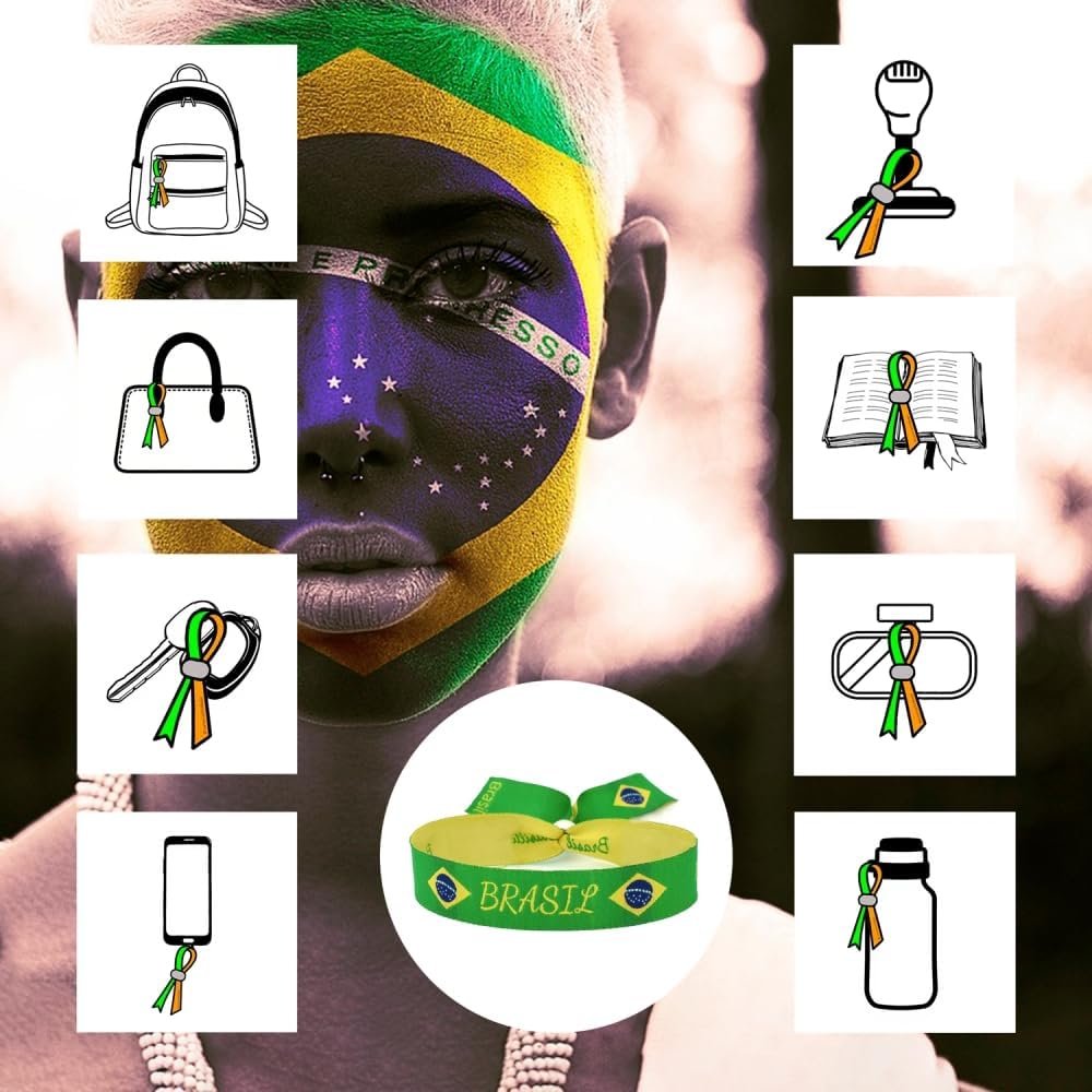 Bracelet en tissu drapeau du Brésil | Réglable | Bracelet vert-jaune pour montrer votre fierté | Soutien à la Canarinha et symbole de joie | Cadeau pour les Brésiliens