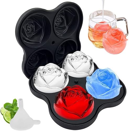 ROJMHS - Bandeja de cubitos de hielo, 4 cavidades de silicona de 2.5 pulgadas, forma de cubo de hielo grande novedosa de fácil liberación para