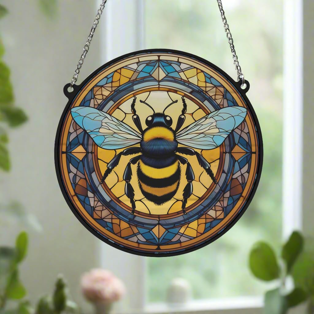Image Industry Bee Stained Glass Effect Suncatcher - Garden Gift - Bee Gift - Suncatcher (19cm), Vibrant, Yellow and Multi-colored - Image 4