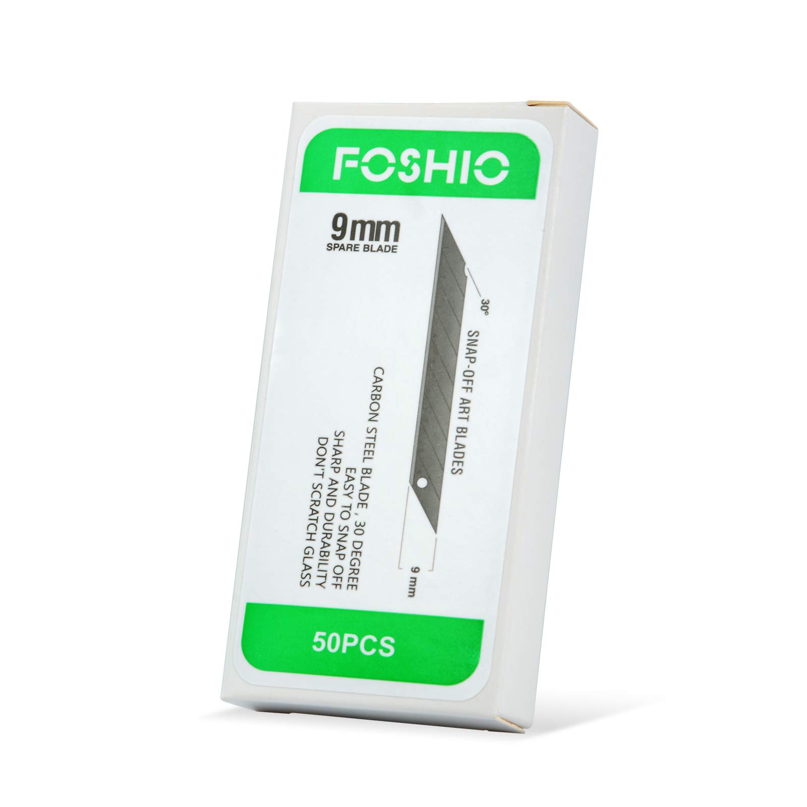 FOSHIO 50 Pezzi 9 millimetri Coltello a 30 gradi in acciaio al carbonio Cutter Professionale Lame installazione a mano e accessori per ufficio - universale Art Knife Lame