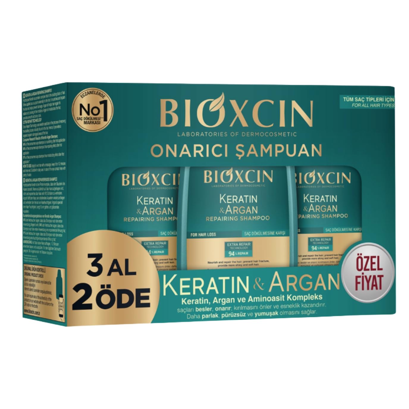 Bioxcin Keratin & Argan Reparatur-Shampoo 5er Set 3x300ml