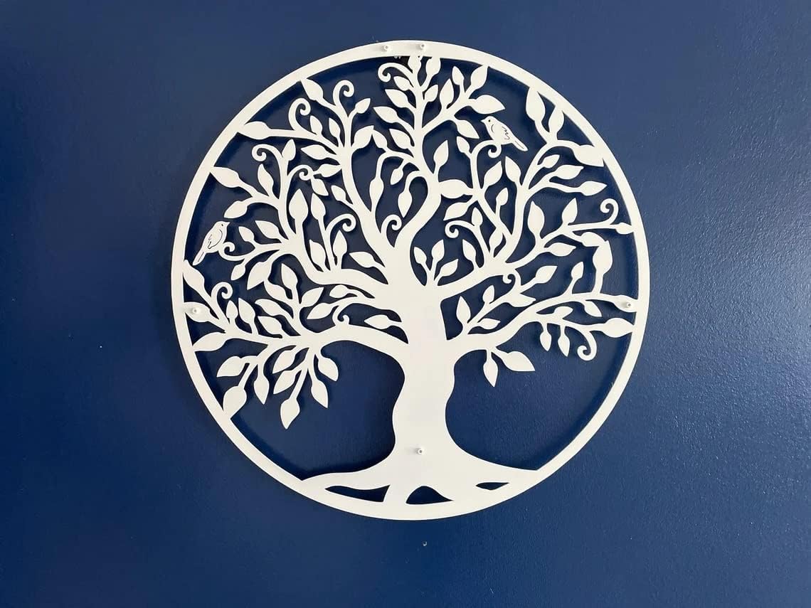 DEKADRON Metal Wall Art, Tree of Life Wall Art, Metal Family Tree Sign, White, (23" W x 24" H)
