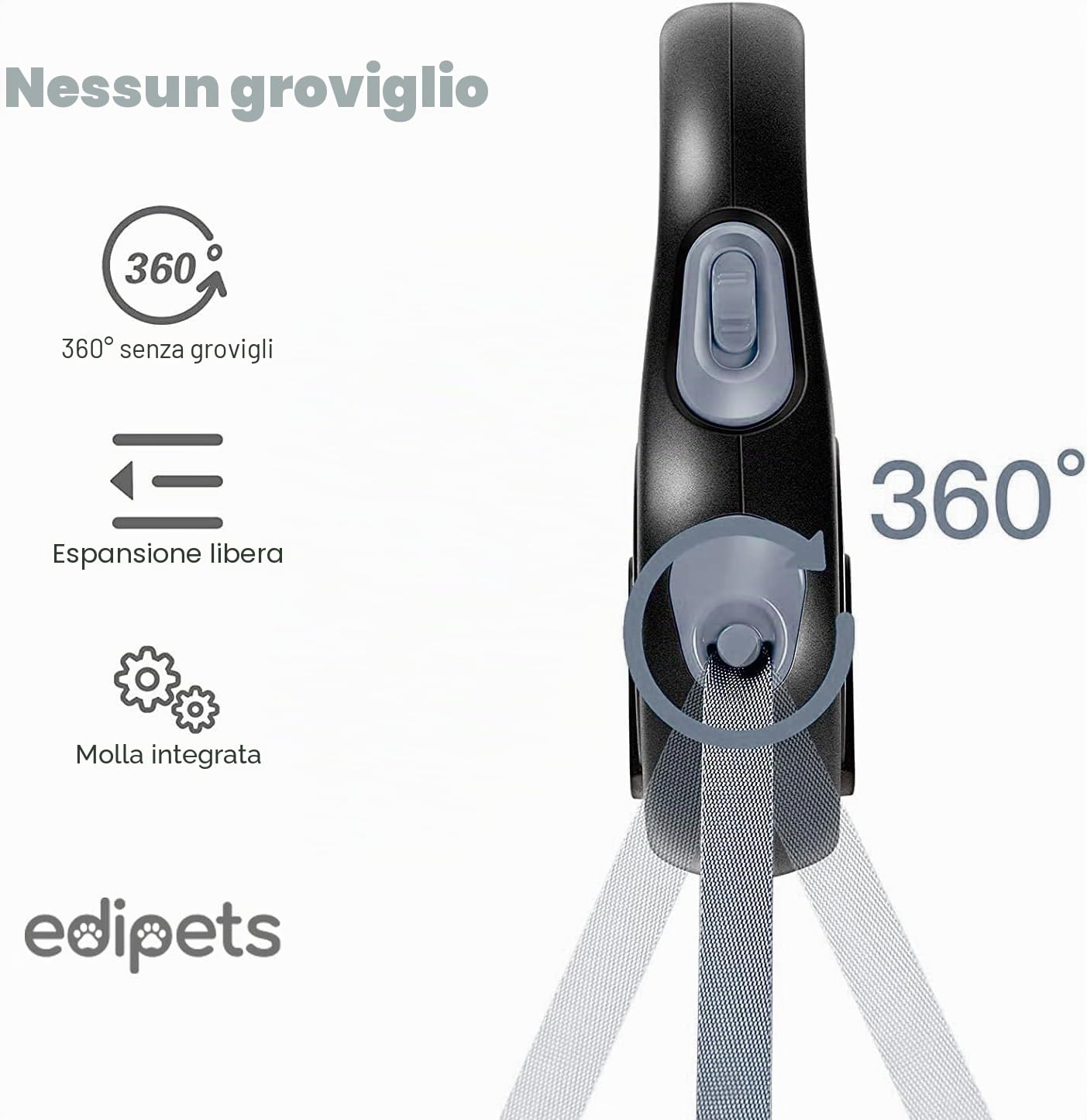 Edipets, Guinzaglio per Cani Allungabile, Retrattile, 5 e 8 Metri, Guinzaglio Flessibile per Addestramento e Passeggiate (Grigio, 8 metri)