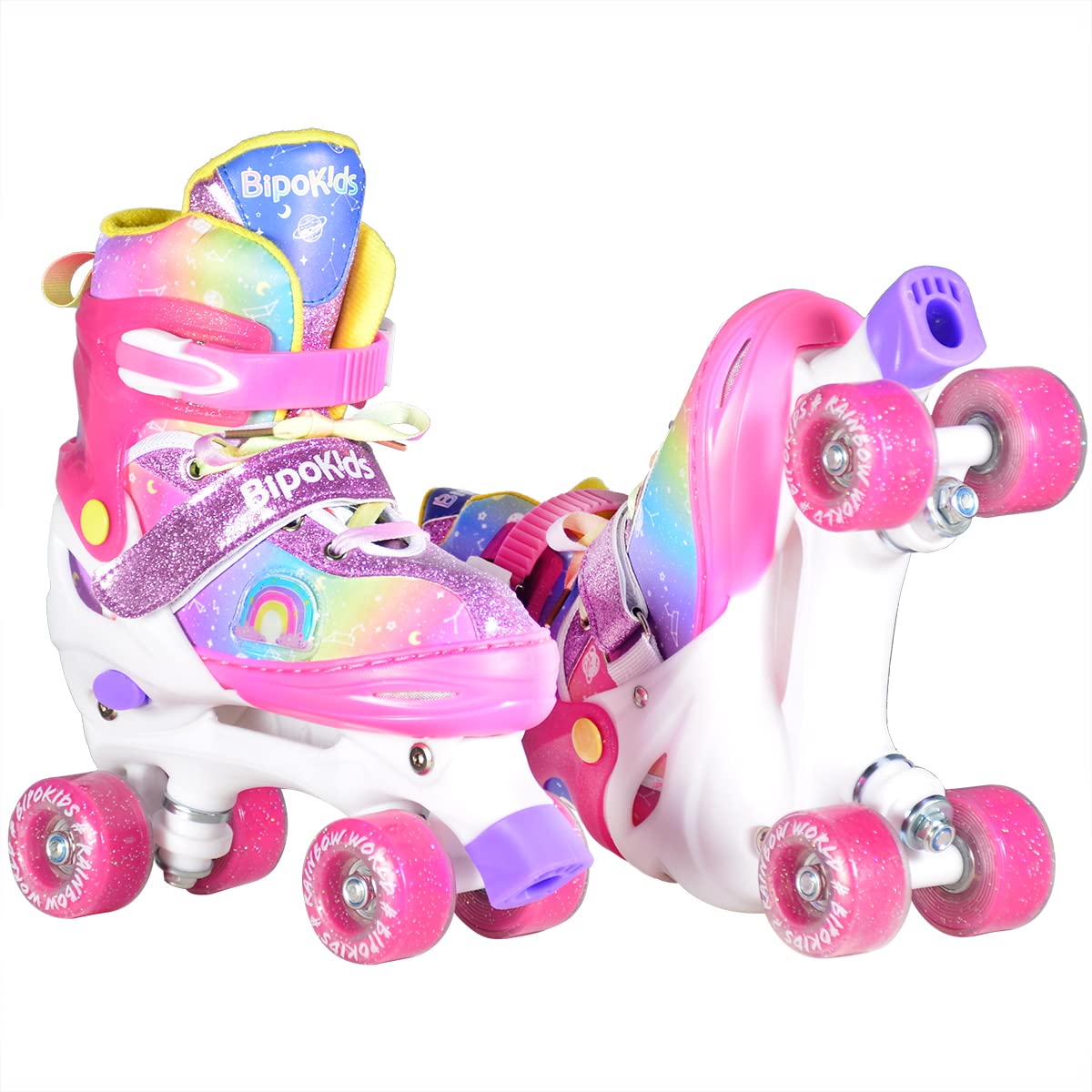 Roller Skate Adjustable Sizes Rainbow Lights 4 Glitter Wheels Confort Boot BIPOKIDS