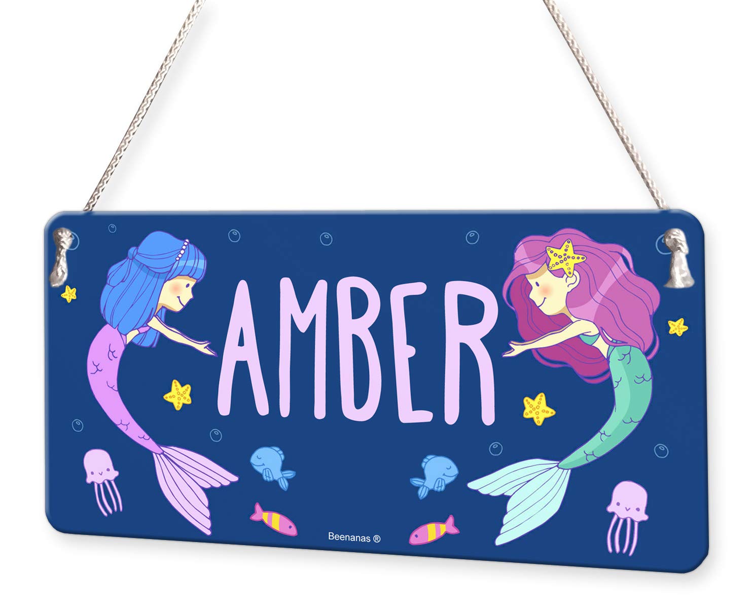Beenanas Girls Blue Mermaid Underwater Fish Personalised Childs Bedroom Door Sign Name Plaque