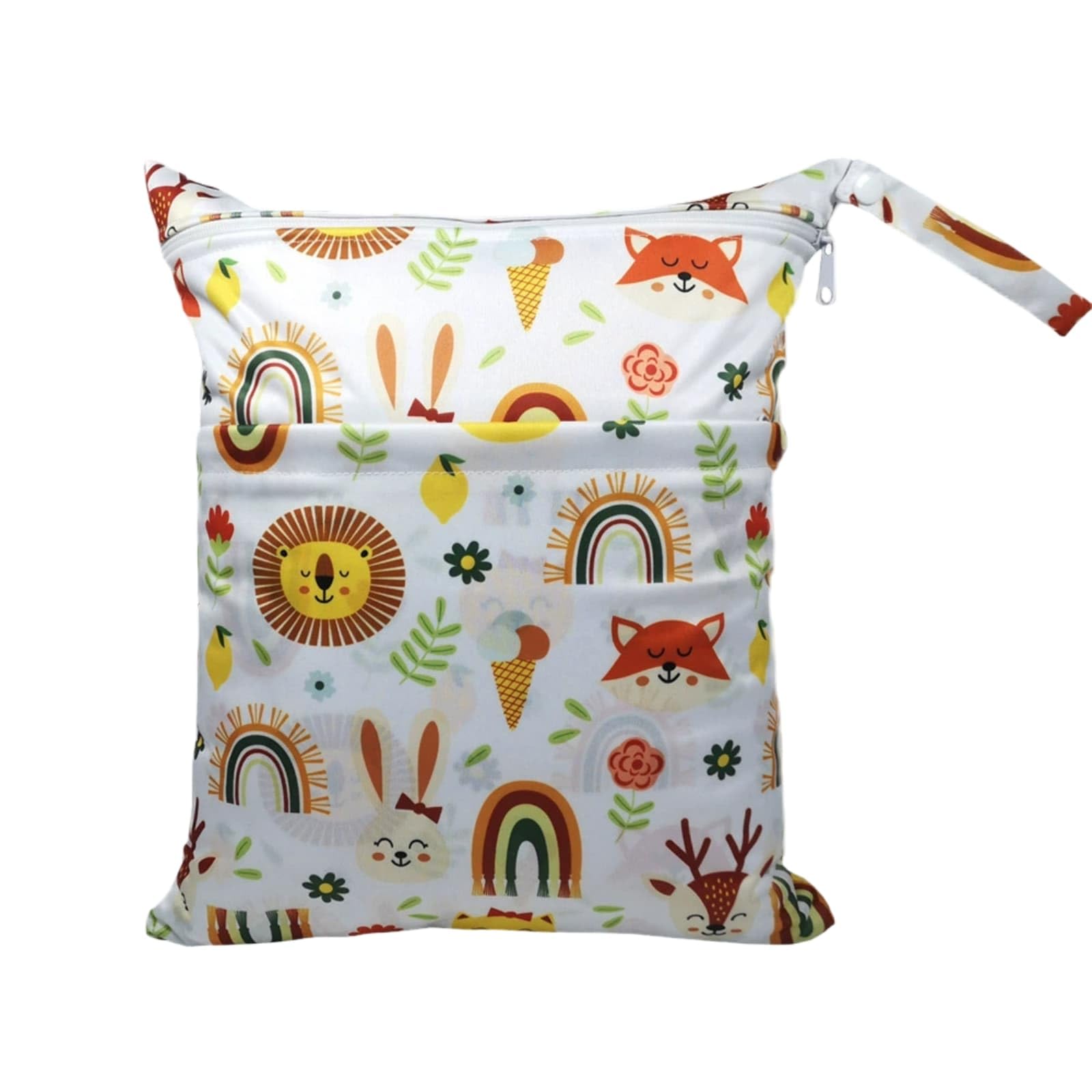 Hixingo Waterproof Wet Dry Bag, Reusable Nappy Wet Bag Cloth Diaper Wetbag with Zipper 30x36cm Cartoon Style Nappy Wetbags Washable for Baby Items Wet Clothes (Cartoon Animal,4 Pieces)