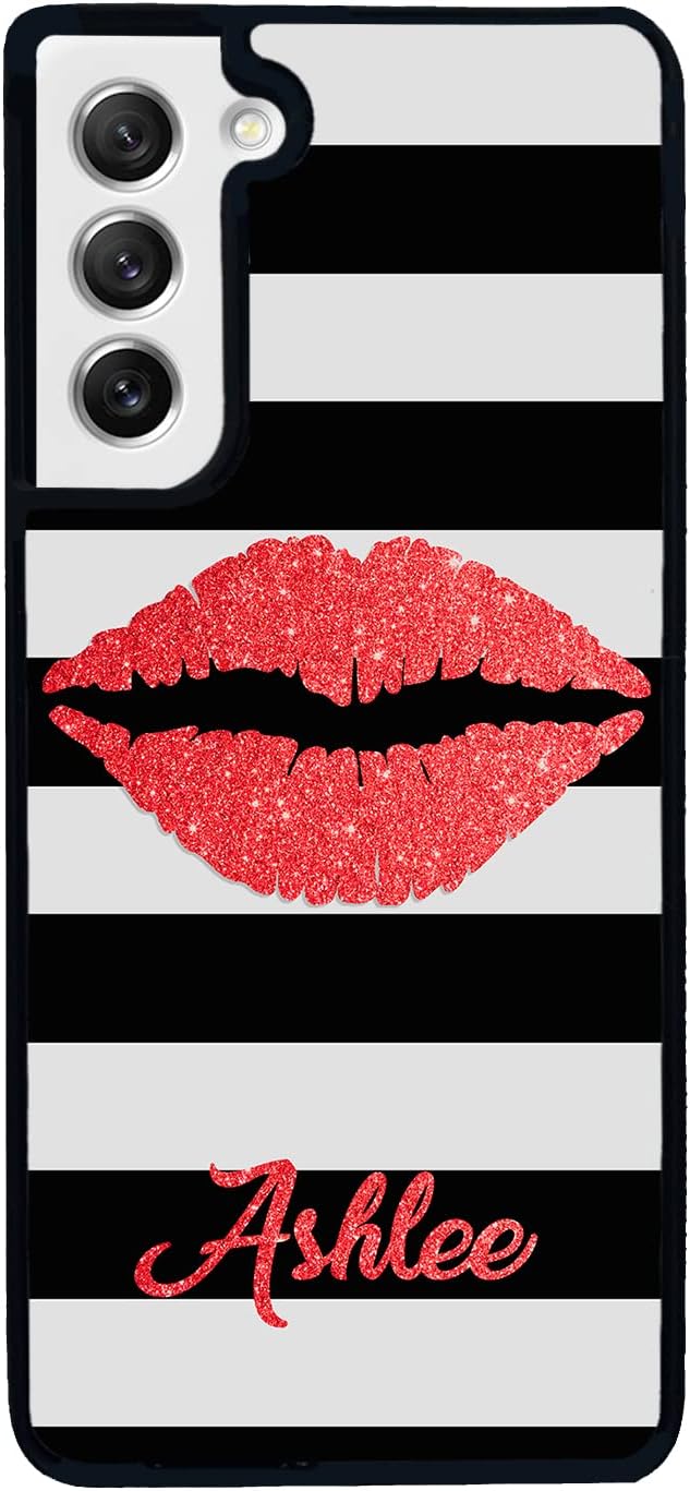 Red Lips Glitter Lipstick Personalized Black Rubber Phone Case Compatible With Samsung Galaxy S25 S25FE S25+ S25 Ultra S24 S24+ S24 Ultra S24FE, S23 FE S23+ Ultra S22 S22+