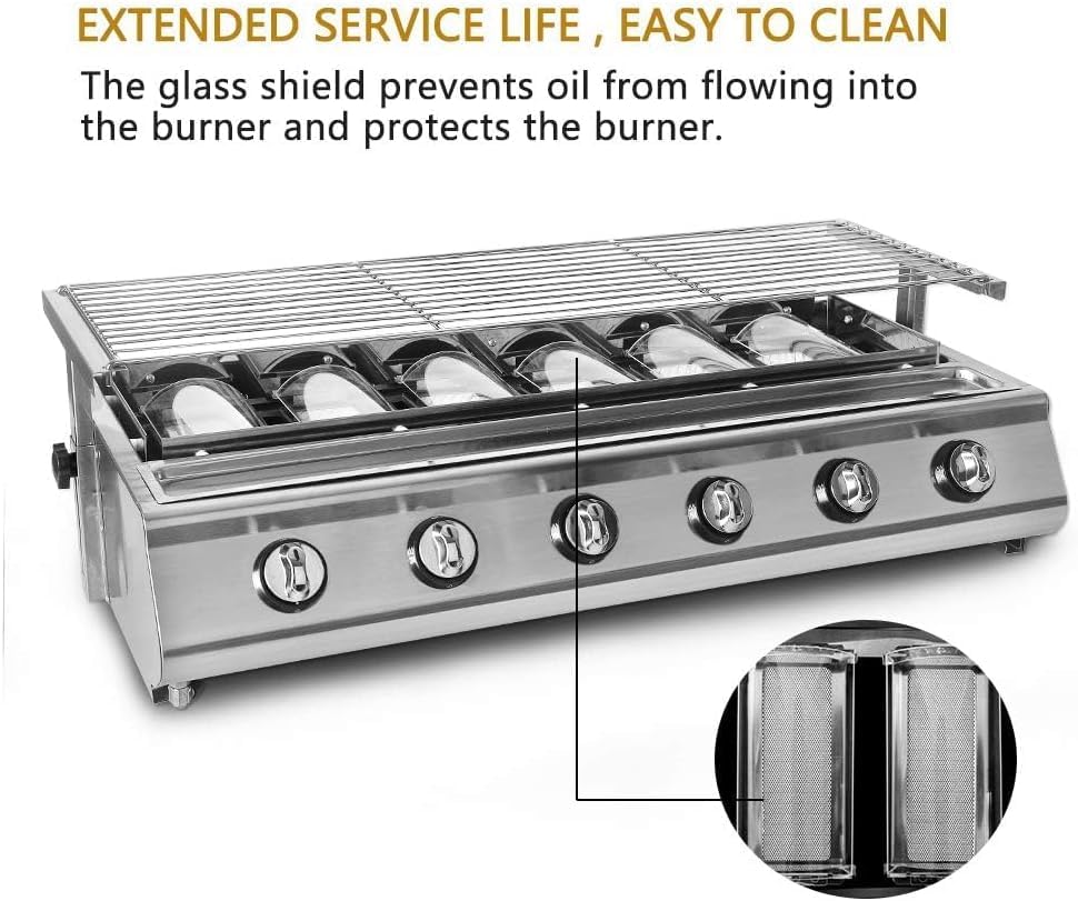 Barbecue portatile a gas con 6 fuochi, grande superficie di cottura antiaderente, perfetta per giardino, patio, campeggio e roulotte