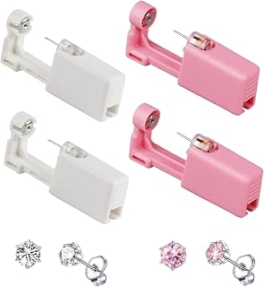 Orglace Ear Piercing Kit Disposable Self Ear Piercing Kit Safety 4 Pack Ear Piercing Gun Kit Tool with 5mm Earring Studs