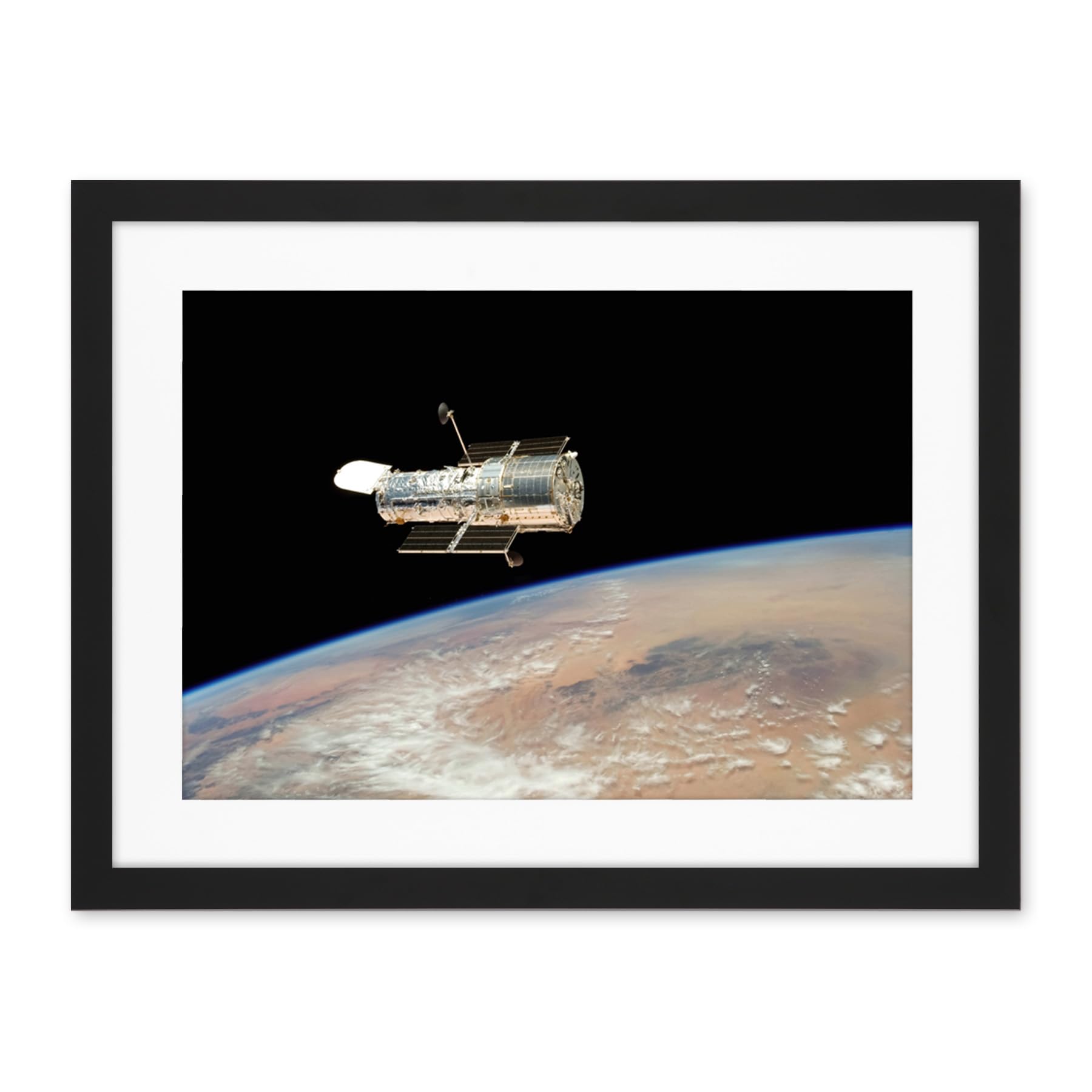 Artery8 Hubble Space Telescope Image The Hubble's Final Release Over Earth By Space Shuttle Atlantis Crew In 2009 Servicing Mission 4 Artwork Framed Wall Art Print 18X24 Inch
