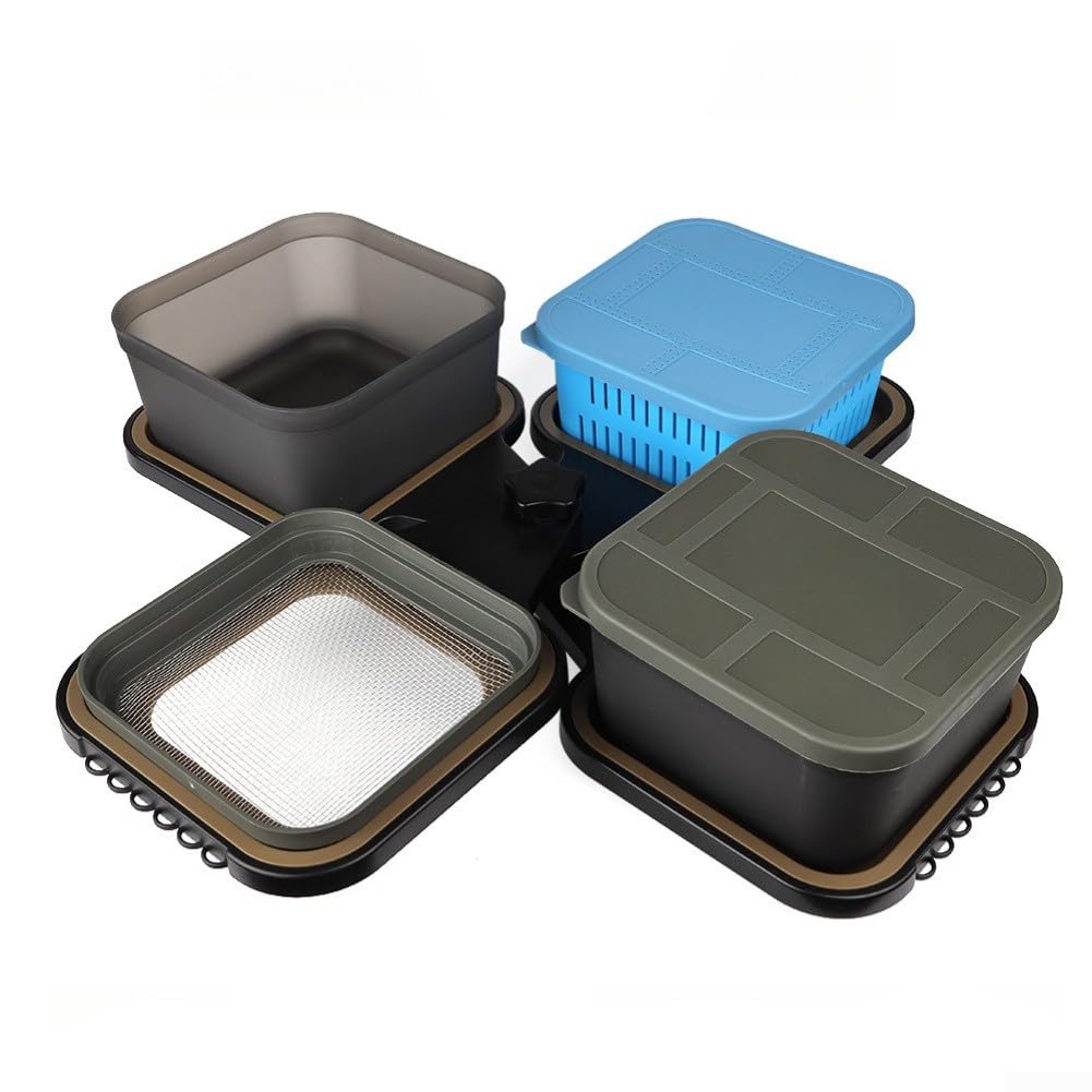 Caja de almacenamiento de cebo de pesca, juego de caja de aparejos compacta con recipientes de 600 ml y 1600 ml para boilies, aparejos de pelo y equipo pequeño, organizador ABS impermeable para pesca