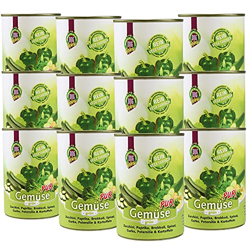 Schecker Nassfutter - Gemüse PUR - grün - getreidefreies Hundefutter - 12 x 410 g - kalorienarm - Diätfutter - Schonkost