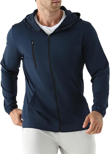 Hommes Vestes de course légères,UPF 50+ Jogging Windbreaker Zip Up Hoodie pour hommes avec poche