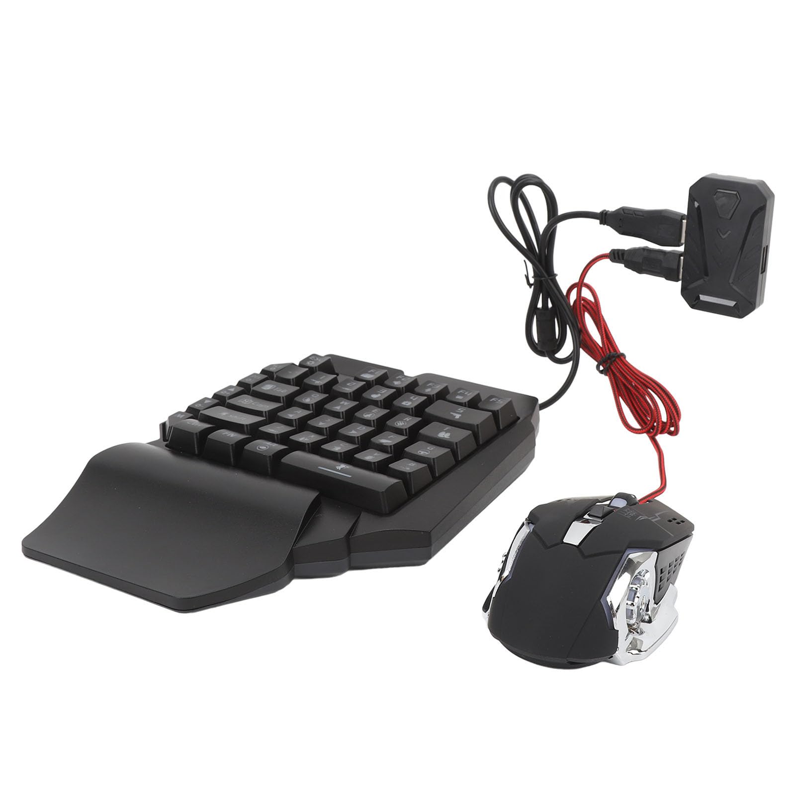 Sxhlseller Juego de Ratón y Teclado para Juegos RGB con una Sola Mano |Combo de Adaptador Bluetooth para Juegos Móviles iOS con Soporte para Teléfono, Carga Rápida de 5V 2000mA, Baja Latencia