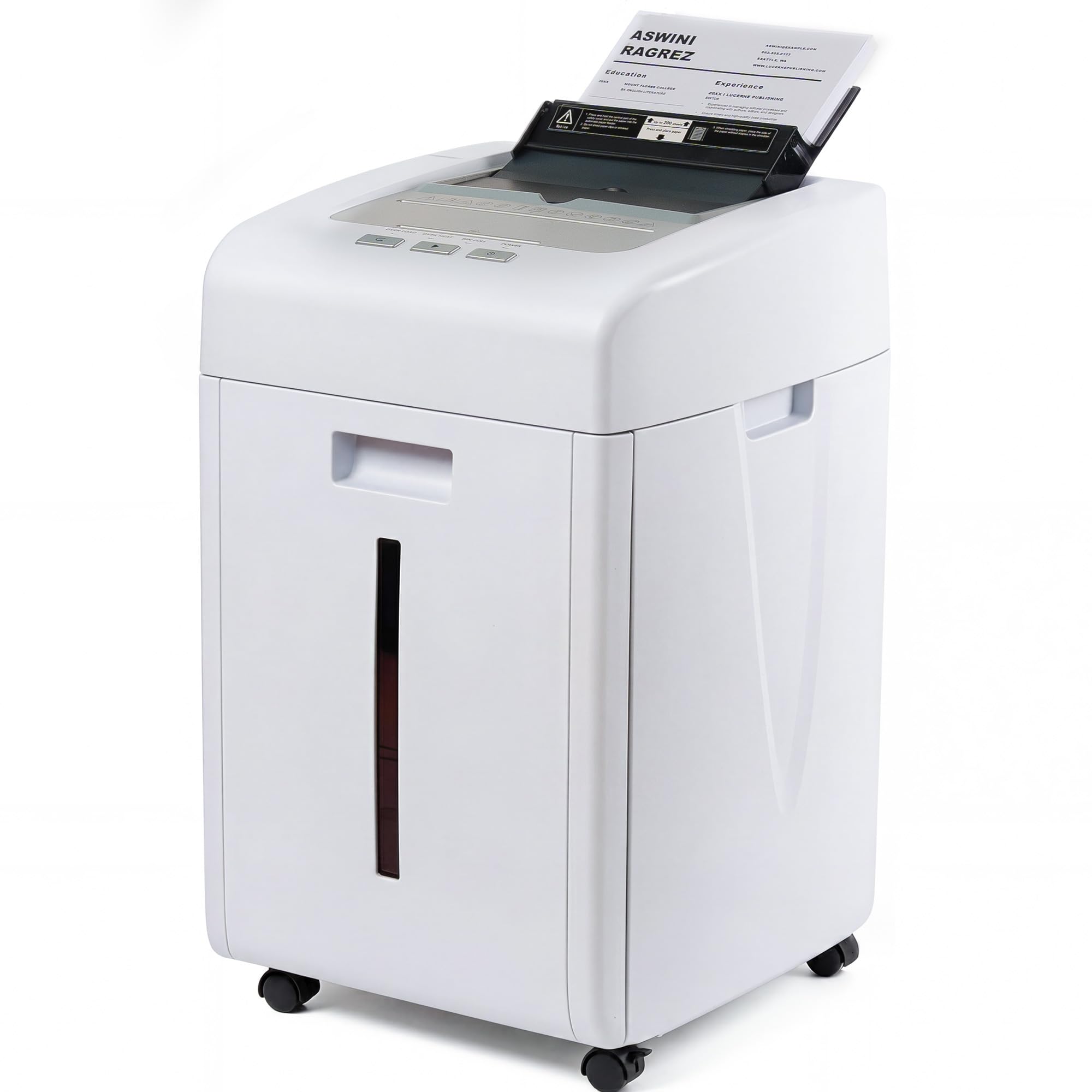 Frantoio Carta 200 fogli: Distruggidocumenti Automatico P5 Micro Taglio 2 x 15 mm Trituratore Carta Elettrica Vassoio 35L CD Schede graffette
