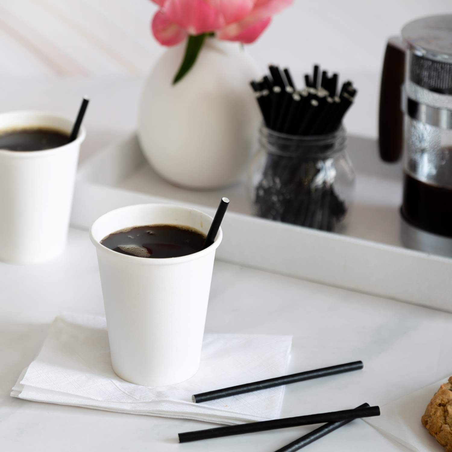 [400 Pack] 5 inch 100% Biodegradable Paper Sip Stirrers/Straws - Black - For Cocktail & Coffee