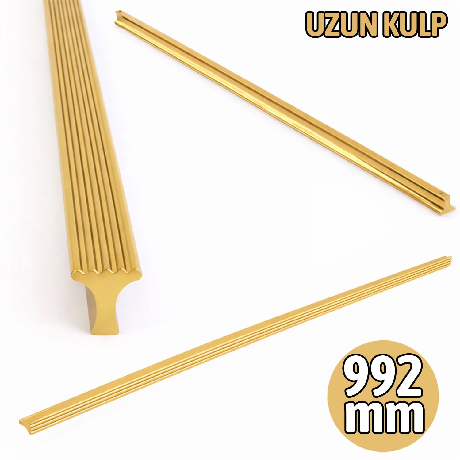 Foça Altın Çekmece Dolap Kulpu 992 mm Uzun Modern Tasarım Metal Kulp Mutfak Banyo Mobilya Kulbu