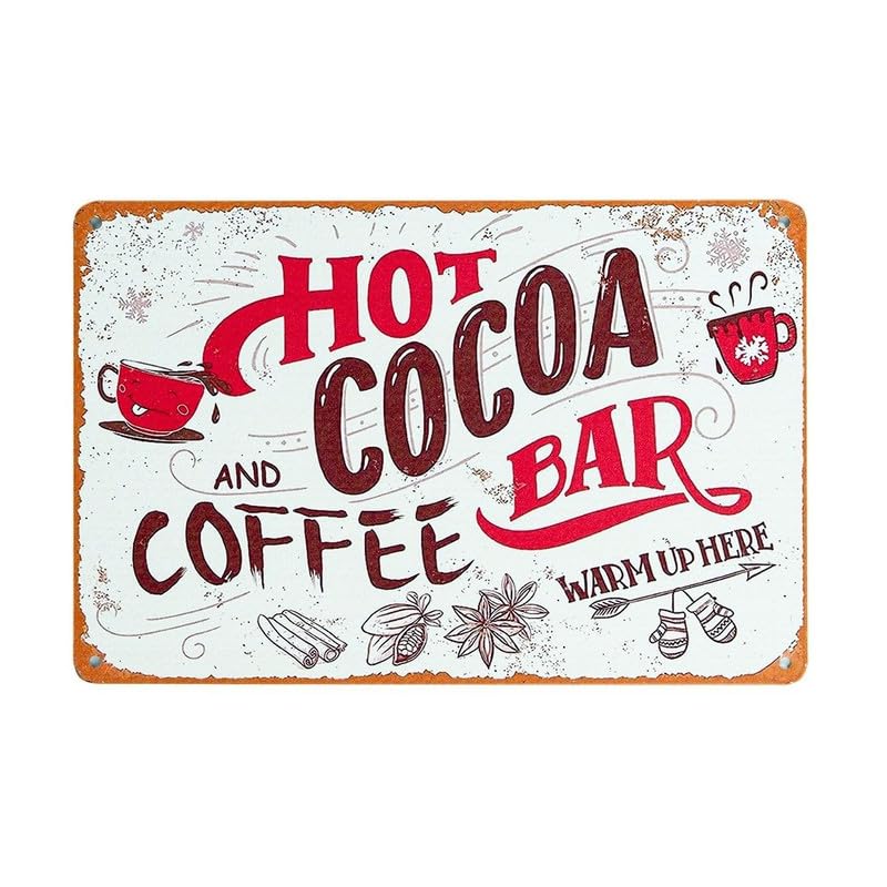 Image of Eazywagon Decorative Retro Metal Signs Wall Plate - 12x8 Inch (Hot Cocoa Bar) | Weatherproof Vintage Metal Sign Plate for Cafe, Home, Bar, Garage | Decorative Wall Hanging Sign Board