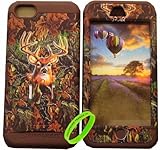 Cellphone Trendz (TM) Apple iPhone 5C Camo Deer Hunter series on Brown Silicone 2 in 1 Hybrid Rocker High Impact Bumper Case Hard Plastic Protective Cover Case with Kickstand + Free Wristband Accessory - Cellphone Trendz (TM)