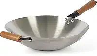 Oster Wok de aço inoxidável Sangerfield de 35,5 cm com alças de madeira
