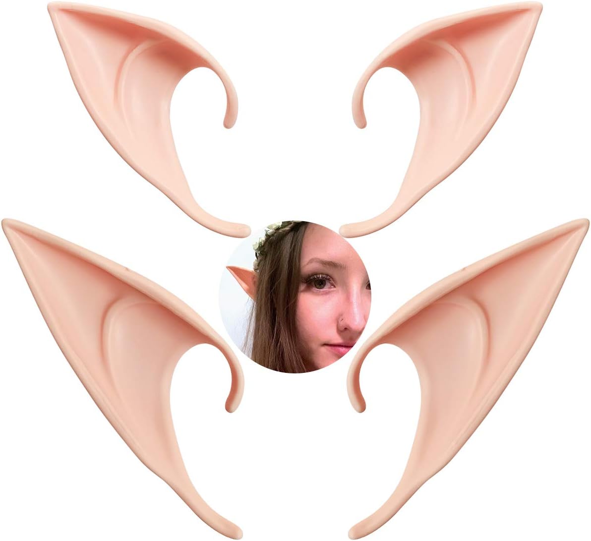 yuntop 2 Pair Cosplay Fairy Pixie Elf Ears Christmas Anime Party Latex Ears, Light Color, universal size