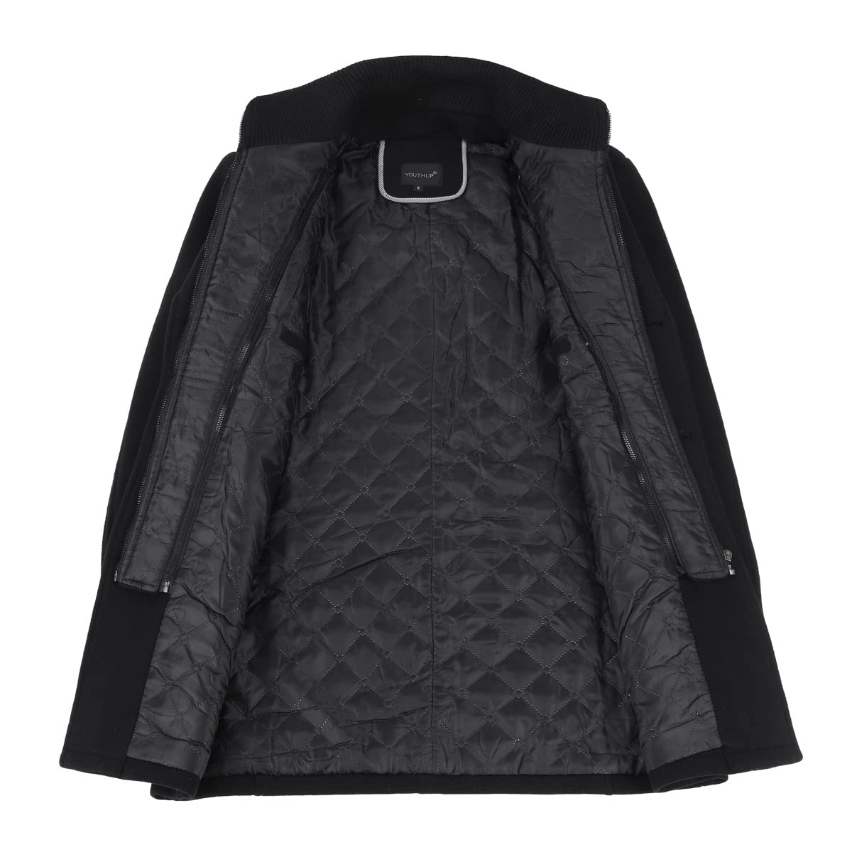 YOUTHUP Manteau Homme en Laine Hiver Chaud Manteau Epais Mi-Long Parka Trench Coat Caban Col Amovible Revers