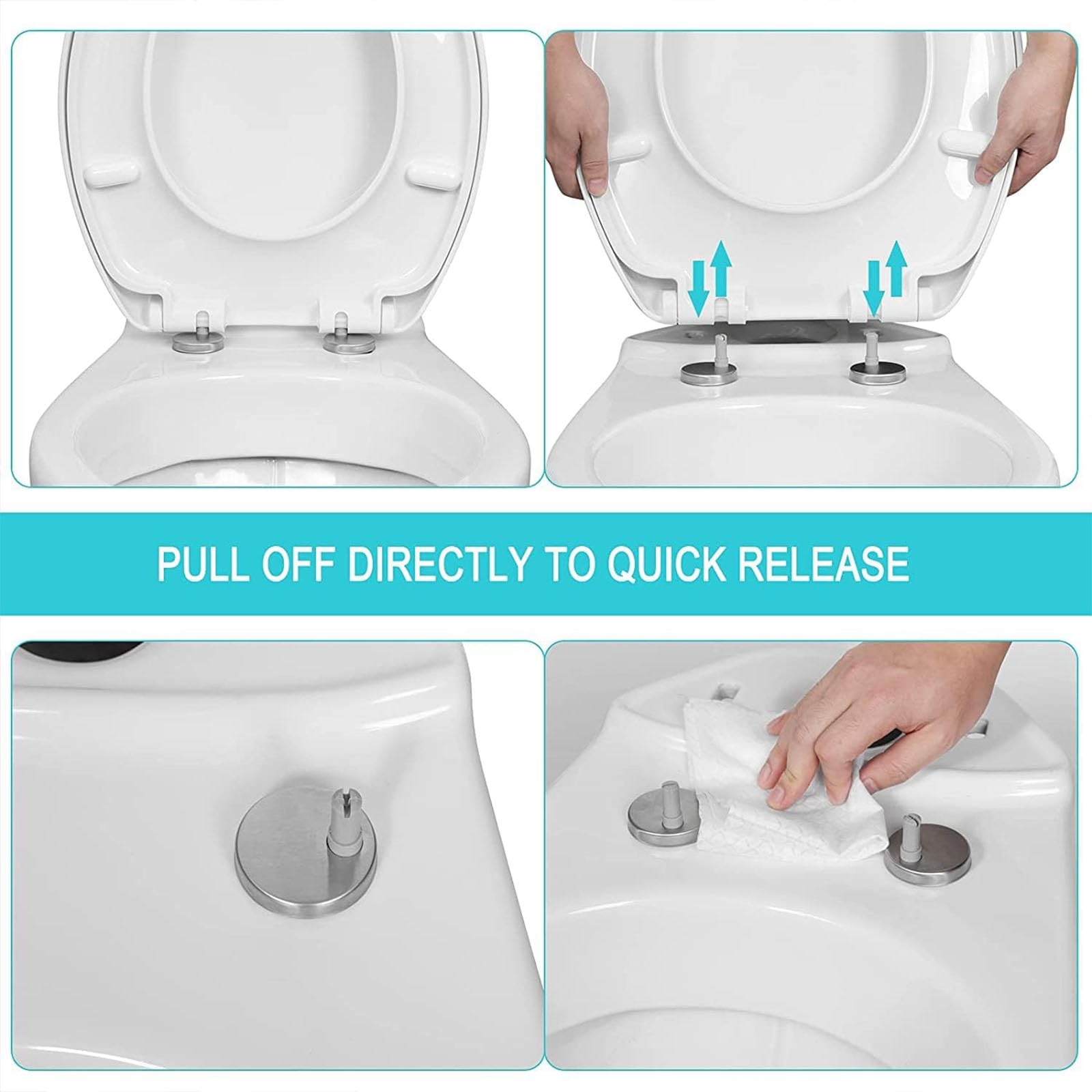 Asiento de inodoro en forma de V de cierre lento, tapa de cierre silencioso, ajuste universal, bisagra ajustable, desmontaje rápido, color blanco 01A (01A)