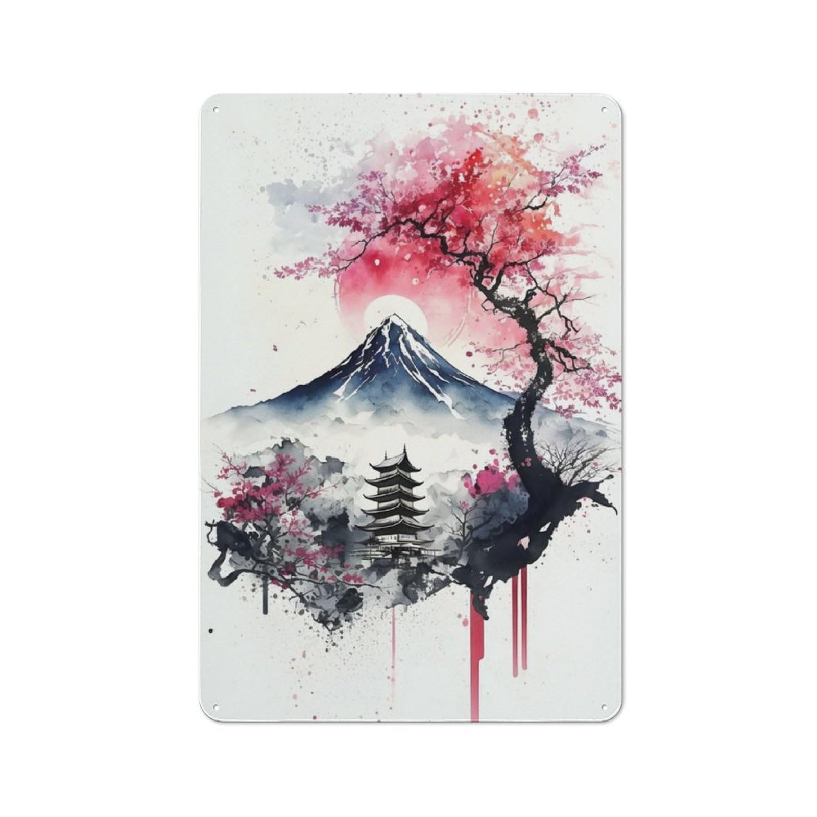 Junmoney Watercolors Japanese 9 Metal Plaque 30X20cm With For Hallway Wall, Retro Decor, For Wall Display Collectors