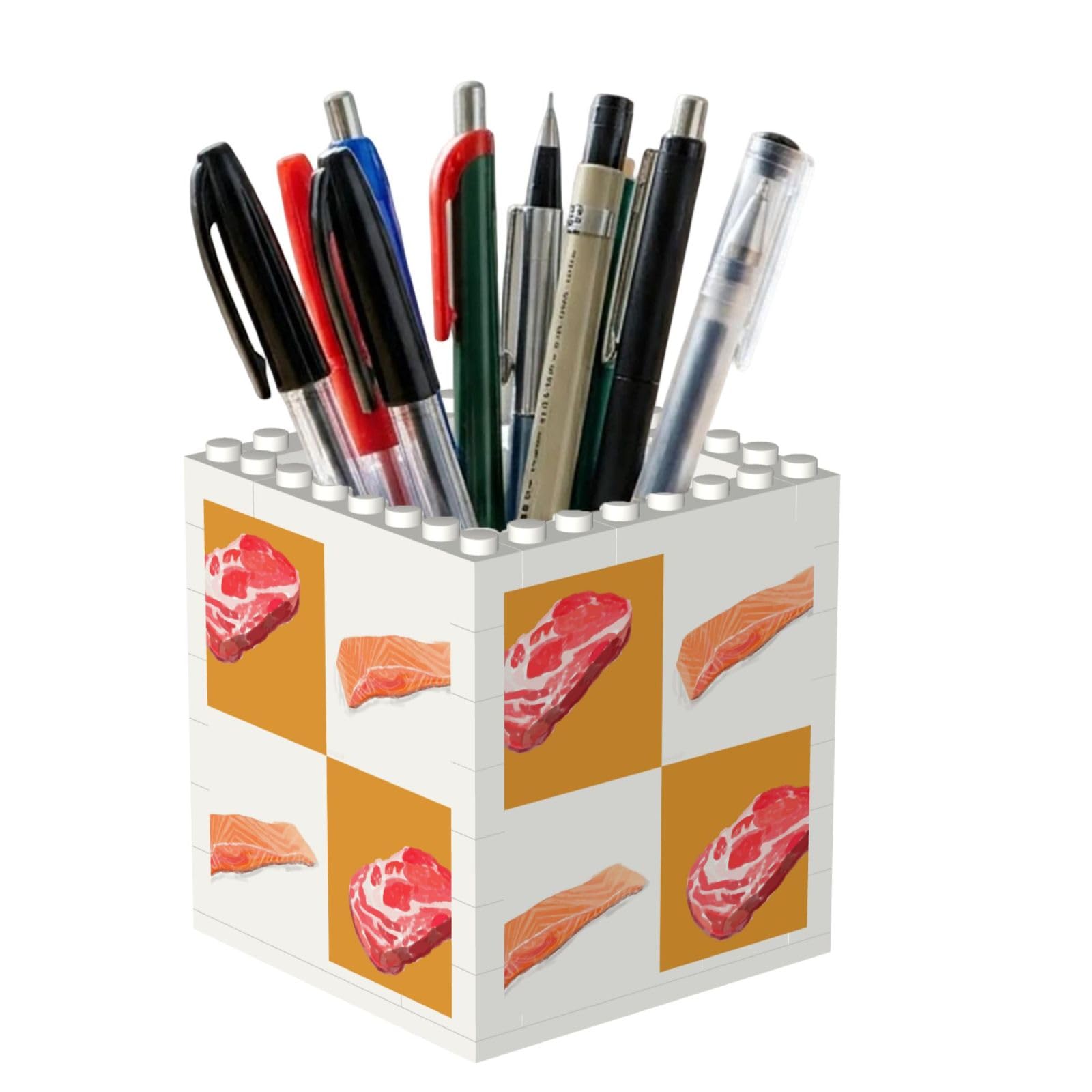 Poadnly Delicious Salmon And Steak, Pen Pot Pencil Holder for Office Home School, Compact Desk Organiser for Office Stationery