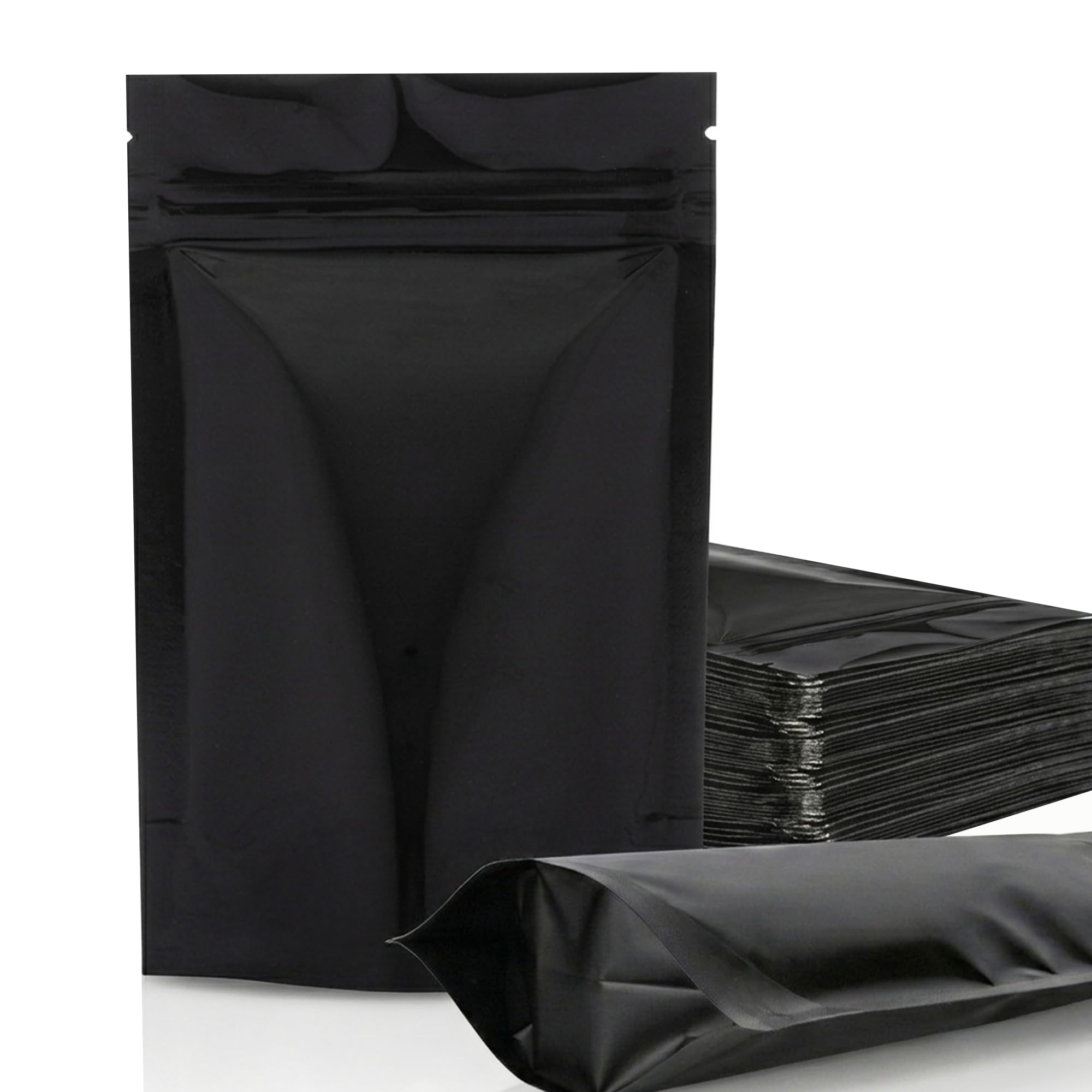 BELLE KR 100pcs 1 Quart Black Mylar Bags with Gusseted Bottom - Extra Thick 4.72 Mil - 10"x14" Resealable Stand Up Mylar Ziplock Bags with Label Stickers 10 x 14 Inches Black Mylar bags