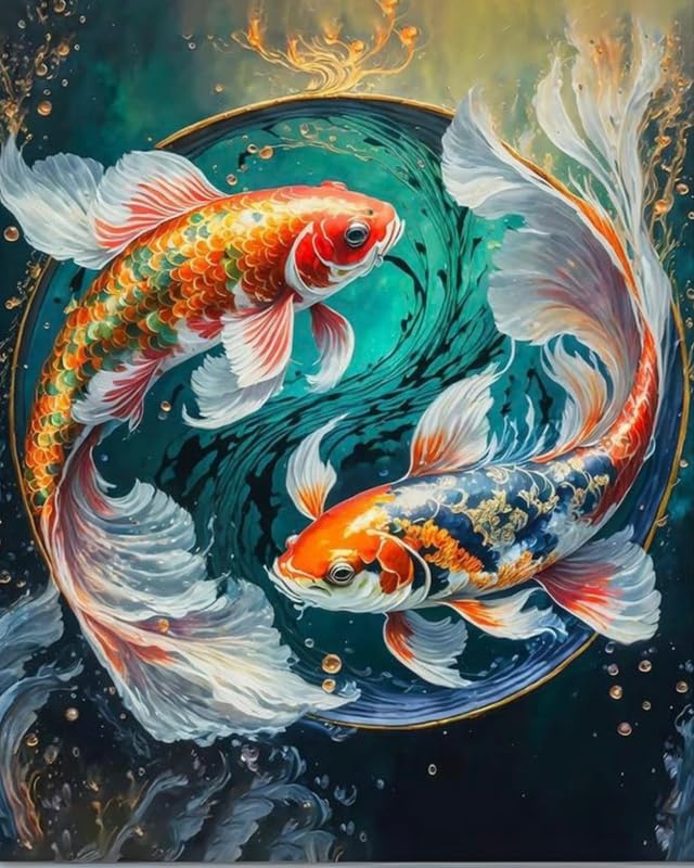 Image of TULIP N TURTLE Fish DIY 5D Diamond Painting Kit Round Dril Cross Stitch