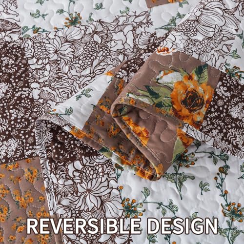 BEDIFANY Fall Twin Quilt Set - Cotton Filling Reversible Farmhouse Bedspreads Twin XL Size with Pillow Sham - Lightweight Twin Size Quilt Bedding Sets, 2 Pieces (68 x 86 inch)